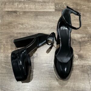 Paige Molly Ankle Strap Platform Pump Patent Leather Black Womens Size 9.5